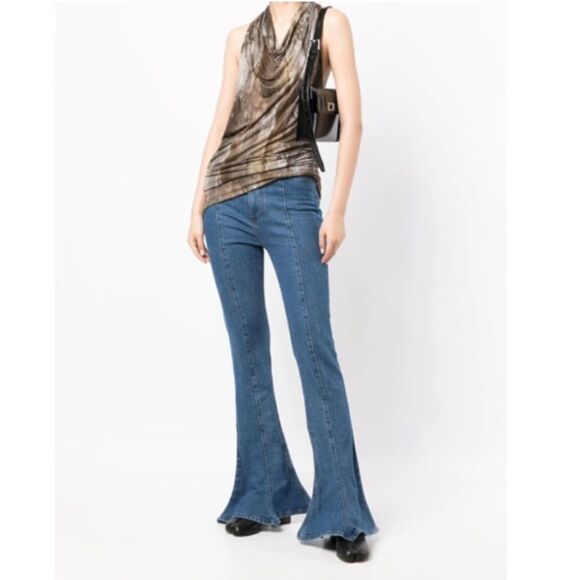 Helmut Lang Abstract Print Modal Cowl Neck Racerback Tank Top Size S - Picture 4 of 9